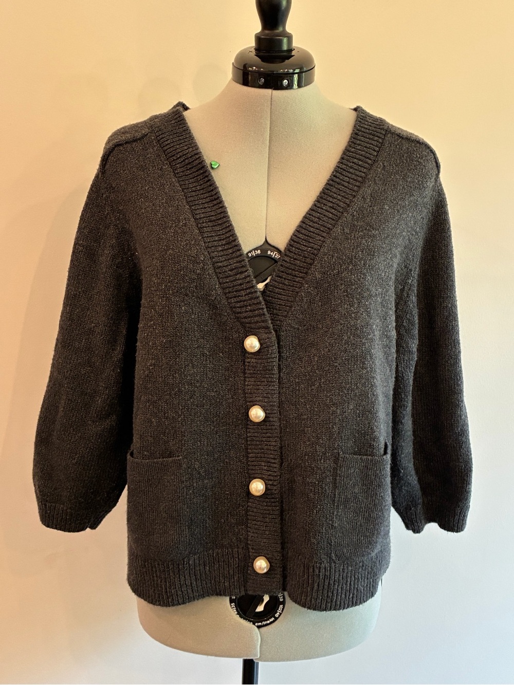 CAbi Dark Charcoal Pearl-Button V-Neck Cardigan 0014
